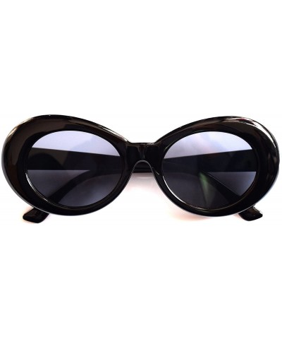 Bold Retro Oval Mod Thick Frame Sunglasses Round Lens Clout Oval Goggles - Black - CY1934EWHK4 $4.73 Oval