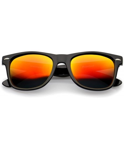 Retro Colored Mirror Polarized Lens Square Horn Rimmed Sunglasses 55mm - Black / Orange Mirror - CF12NDALC5Z $10.12 Wayfarer