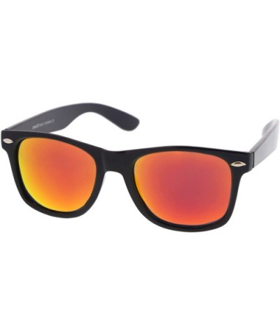 Retro Colored Mirror Polarized Lens Square Horn Rimmed Sunglasses 55mm - Black / Orange Mirror - CF12NDALC5Z $10.12 Wayfarer