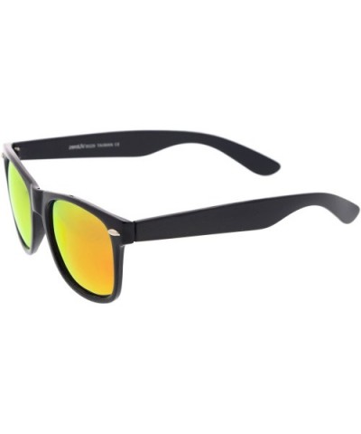 Retro Colored Mirror Polarized Lens Square Horn Rimmed Sunglasses 55mm - Black / Orange Mirror - CF12NDALC5Z $10.12 Wayfarer