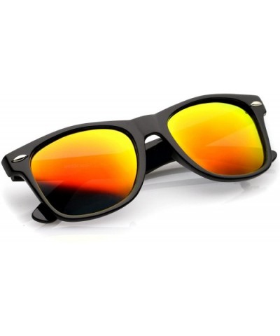 Retro Colored Mirror Polarized Lens Square Horn Rimmed Sunglasses 55mm - Black / Orange Mirror - CF12NDALC5Z $10.12 Wayfarer