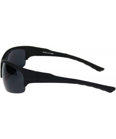 Mens Classic 90s Baseball Half Rim Sport Warp Plastic Sunglasses - Matte Black Black - CU18R7LKX5I $8.26 Rectangular