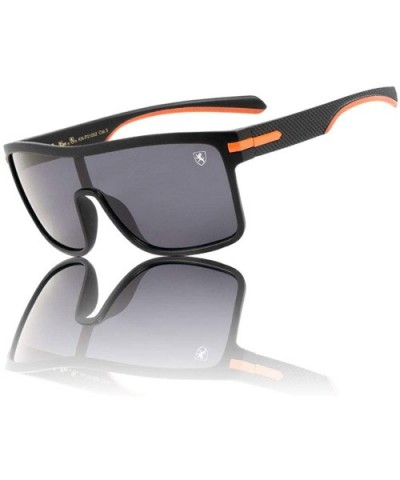 Flat One Piece Shield Lens Rectangular Sports Sunglasses - Black Orange - CG199K5C2ZI $17.16 Rectangular