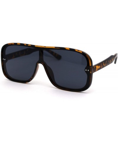 Mens Plastic Shield Racer Retro Gradient Lens Sunglasses - Tortoise Solid Black - CS1956YG3RW $10.99 Sport