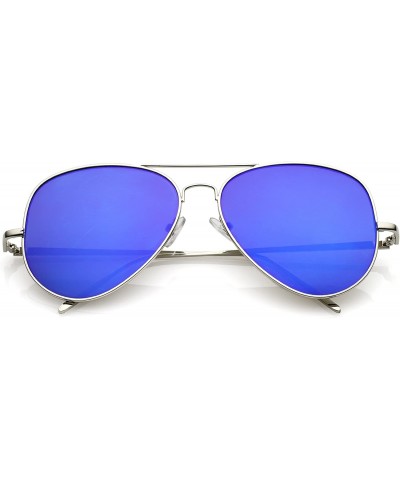 Classic Metal Double Nose Bridge Color Mirror Flat Lens Aviator Sunglasses 59mm - Silver / Dark Blue Mirror - C1184WZO5MT $6....