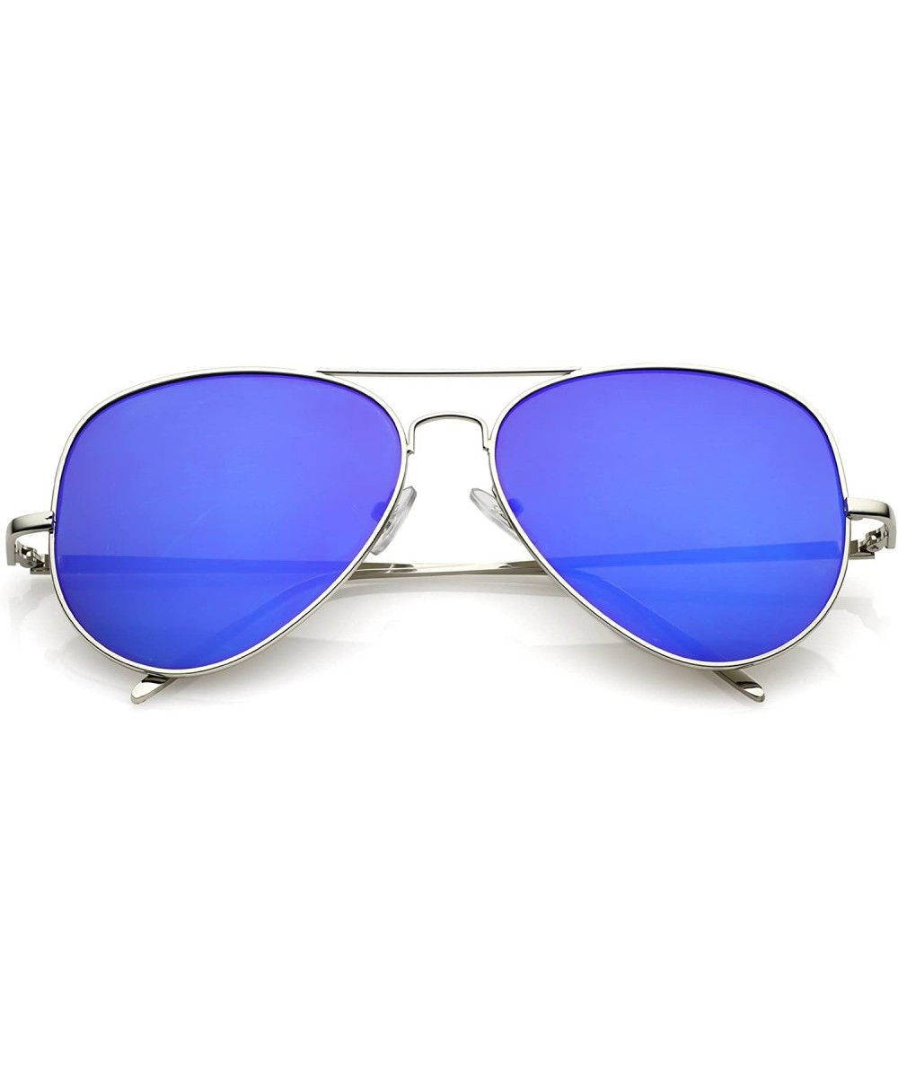 Classic Metal Double Nose Bridge Color Mirror Flat Lens Aviator Sunglasses 59mm - Silver / Dark Blue Mirror - C1184WZO5MT $6....