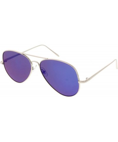 Classic Metal Double Nose Bridge Color Mirror Flat Lens Aviator Sunglasses 59mm - Silver / Dark Blue Mirror - C1184WZO5MT $6....