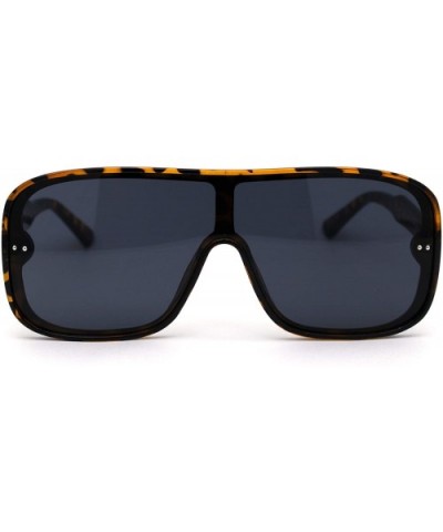 Mens Plastic Shield Racer Retro Gradient Lens Sunglasses - Tortoise Solid Black - CS1956YG3RW $10.99 Sport