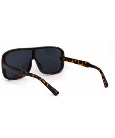 Mens Plastic Shield Racer Retro Gradient Lens Sunglasses - Tortoise Solid Black - CS1956YG3RW $10.99 Sport