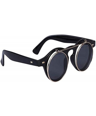 Steampunk Goth Goggles Glasses Round Sunglasses Vintage Flip Up Sunglasses Vintage - Black - CG18X32UZEZ $6.95 Goggle