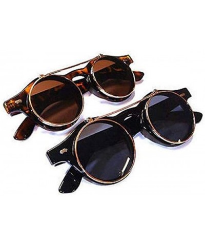 Steampunk Goth Goggles Glasses Round Sunglasses Vintage Flip Up Sunglasses Vintage - Black - CG18X32UZEZ $6.95 Goggle