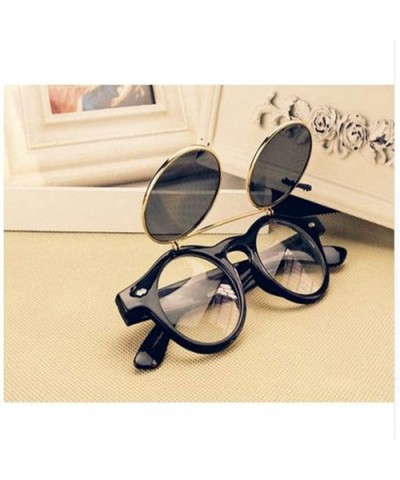 Steampunk Goth Goggles Glasses Round Sunglasses Vintage Flip Up Sunglasses Vintage - Black - CG18X32UZEZ $6.95 Goggle