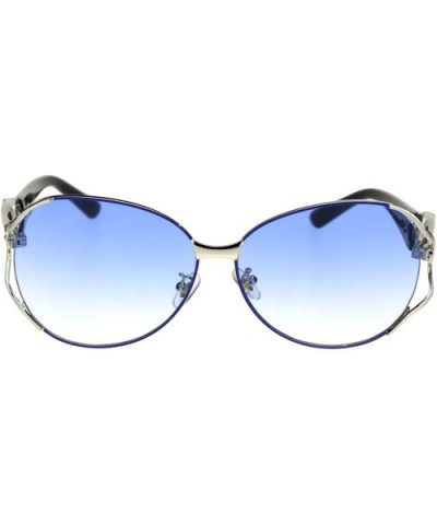 Fox Tail Jewel Brouche Hinge Designer Metal Rim Sunglasses - Black Blue Blue - C018R3ID2CE $11.30 Butterfly