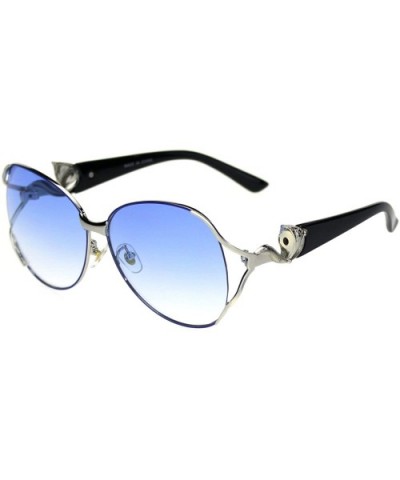 Fox Tail Jewel Brouche Hinge Designer Metal Rim Sunglasses - Black Blue Blue - C018R3ID2CE $11.30 Butterfly