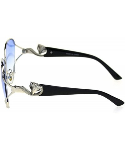 Fox Tail Jewel Brouche Hinge Designer Metal Rim Sunglasses - Black Blue Blue - C018R3ID2CE $11.30 Butterfly