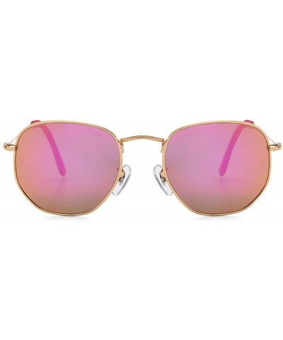 hexagonal square sunglasses for women and men polygon mirrored lens - Pink - C418ATHWZQI $12.53 Square