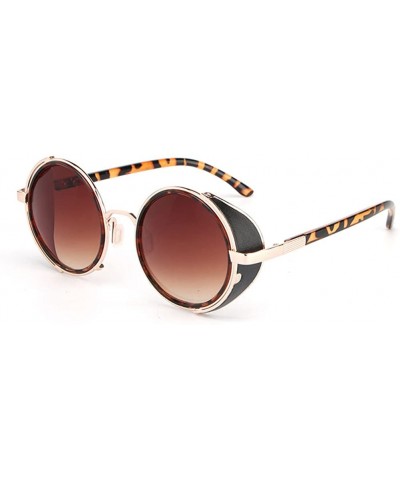 Retro Punk Round Sunglasses Leather Fashion Men and Women UV 400 Sunglasses - Leopard - C318GLS43HC $17.98 Round