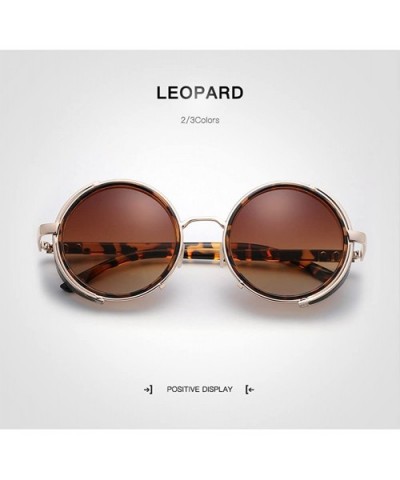 Retro Punk Round Sunglasses Leather Fashion Men and Women UV 400 Sunglasses - Leopard - C318GLS43HC $17.98 Round