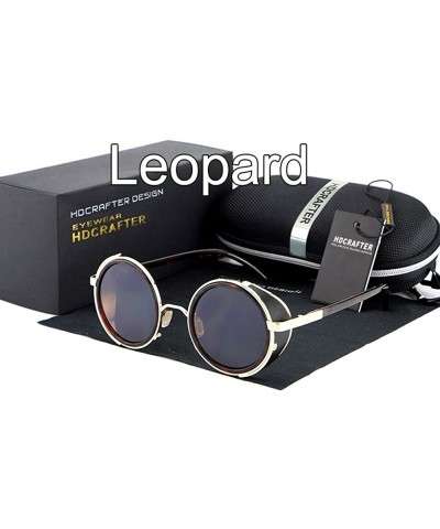 Retro Punk Round Sunglasses Leather Fashion Men and Women UV 400 Sunglasses - Leopard - C318GLS43HC $17.98 Round