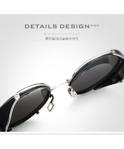 Retro Punk Round Sunglasses Leather Fashion Men and Women UV 400 Sunglasses - Leopard - C318GLS43HC $17.98 Round