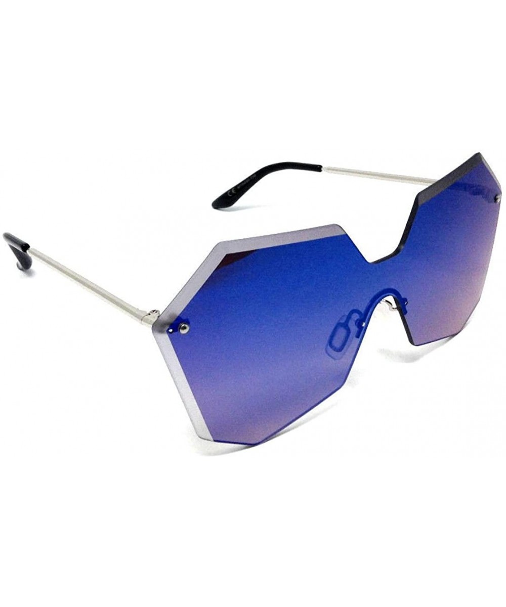 Oversized Womens Laser Cut Rimless One Piece Shield Sunglasses - Silver Frame - C8187QSKZL7 $8.95 Shield