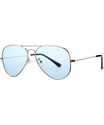 Aviator Sunglasses for Women Men Lightweight Metal Frame 100% UV Protection - Silver Frame / Blue Lens - CM1900Q8QE6 $9.18 Av...