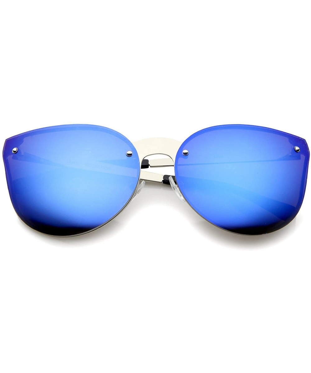 Oversize Metal Frame Teardrop Iridescent Mirror Lens Rimless Cat Eye Sunglass 65mm - Silver / Blue Mirror - CH12K5FBQMR $7.16...