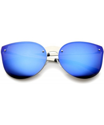 Oversize Metal Frame Teardrop Iridescent Mirror Lens Rimless Cat Eye Sunglass 65mm - Silver / Blue Mirror - CH12K5FBQMR $7.16...