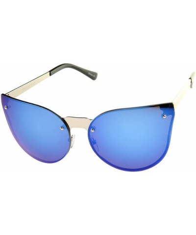 Oversize Metal Frame Teardrop Iridescent Mirror Lens Rimless Cat Eye Sunglass 65mm - Silver / Blue Mirror - CH12K5FBQMR $7.16...