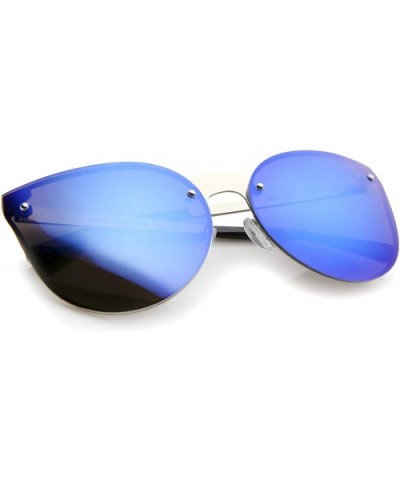 Oversize Metal Frame Teardrop Iridescent Mirror Lens Rimless Cat Eye Sunglass 65mm - Silver / Blue Mirror - CH12K5FBQMR $7.16...