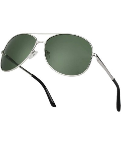 Classic Premium Military Style Pilot Polarized Sunglasses for Men Women - A Silver frame/Green Lens - CH18NNWDRSX $7.64 Aviator