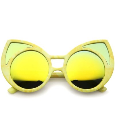 Women's Oversize Colored Frame Mirror Lens Cat Eye Sunglasses 52mm - Yellow / Yellow Mirror - C912MGQ9P7L $10.73 Oversized