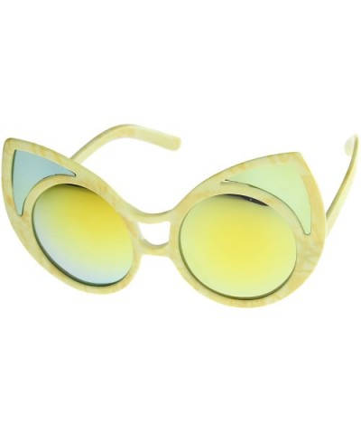 Women's Oversize Colored Frame Mirror Lens Cat Eye Sunglasses 52mm - Yellow / Yellow Mirror - C912MGQ9P7L $10.73 Oversized