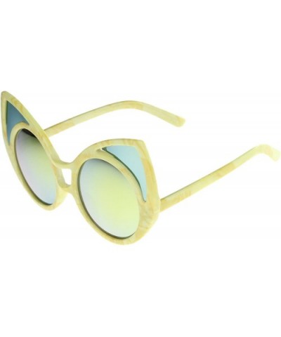 Women's Oversize Colored Frame Mirror Lens Cat Eye Sunglasses 52mm - Yellow / Yellow Mirror - C912MGQ9P7L $10.73 Oversized