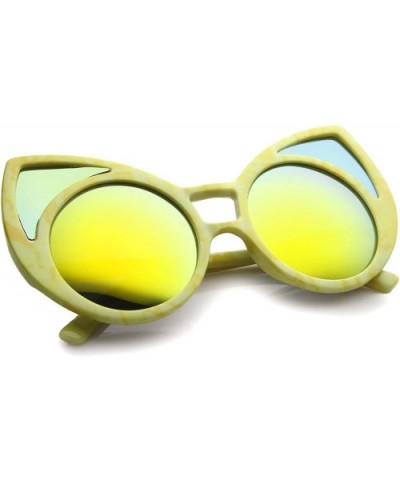 Women's Oversize Colored Frame Mirror Lens Cat Eye Sunglasses 52mm - Yellow / Yellow Mirror - C912MGQ9P7L $10.73 Oversized