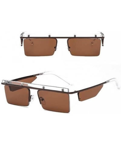Rimless Square Ocean Lens Sunglasses HD Lenses with Case UV Protection Driving Cycling - Brown - C918LD3WDZ9 $13.46 Square