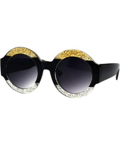 Stripe Glitter Pop Color Retro Thick Plastic Round Mod Sunglasses - Beige Black Clear - CY18GILGTWO $9.60 Round