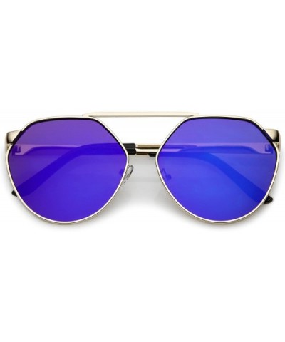 Oversize Geometric Metal Colored Mirror Flat Lens Aviator Sunglasses 60mm - Gold / Blue Mirror - C6182KXG4YW $6.16 Oversized