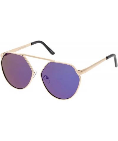 Oversize Geometric Metal Colored Mirror Flat Lens Aviator Sunglasses 60mm - Gold / Blue Mirror - C6182KXG4YW $6.16 Oversized