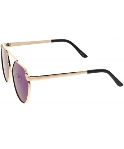 Oversize Geometric Metal Colored Mirror Flat Lens Aviator Sunglasses 60mm - Gold / Blue Mirror - C6182KXG4YW $6.16 Oversized