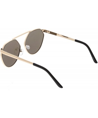 Oversize Geometric Metal Colored Mirror Flat Lens Aviator Sunglasses 60mm - Gold / Blue Mirror - C6182KXG4YW $6.16 Oversized