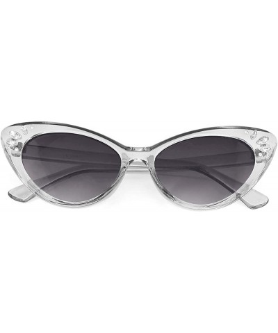 Vintage Cateye Rhinestone Sunglasses for Women Retro Narrow Small Sun Glasses - Black Lens/Gray - CS18SD4NLQ8 $7.23 Square