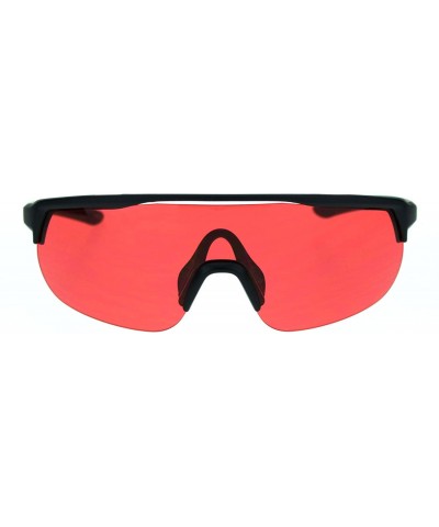 Shield Goggle Style Sunglasses Oversized Half Rim Sporty Fashion UV 400 - Matte Black (Red) - CW18UDKXCI0 $6.75 Oversized
