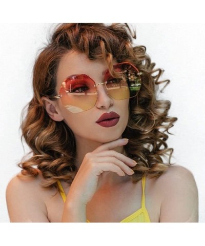 Women Fashion Rimless Oversized Geometric Sunglasses Ocean Color UV400 Protection 87157 - CL183KKCER4 $6.22 Rimless