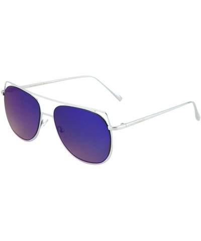 Large Falt Top Aviator Sunglasses Metal Crossbar Flat Color Mirror Lens - Blue - CH17Y0K42UN $8.76 Aviator