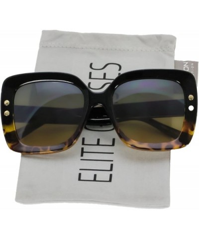 Oversize Eye-wear Women Casual Fashion Shades Square Rivet Sunglasses - Cheetah - CR18D90MKKN $6.74 Square