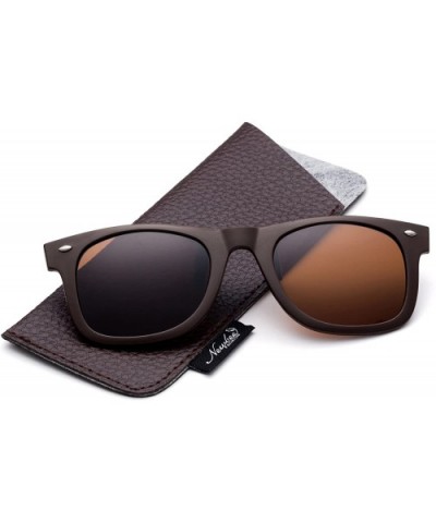 Newbee Fashion Polarized Clip Sunglasses - 50mm Brown-w/Pouch - C6186GI9IHL $6.94 Round