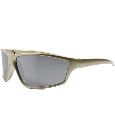Vintage Wrap Around Rectangular Mirrored Lens Sunglasses Frame - Gold & Black - CS18SA3ARX8 $8.45 Wrap