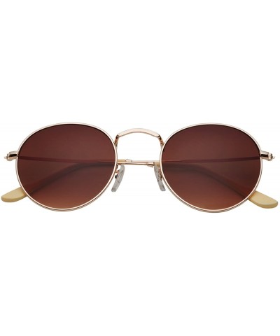 Retro Round Sunglasses - Metal Frames - Lightweight - Gold - Brown Lens - CK12ITTBJH3 $11.47 Round