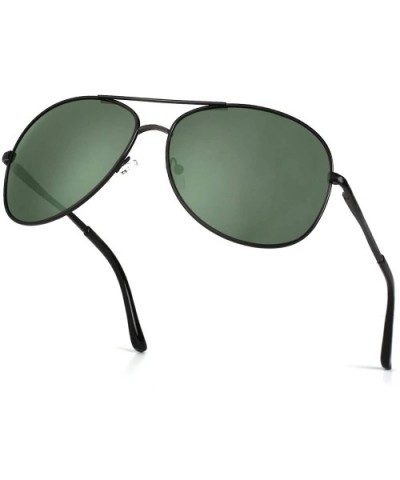 Classic Premium Military Style Pilot Polarized Sunglasses for Men Women - A Black Frame/Green Lens - C418N02TZXW $7.44 Aviator